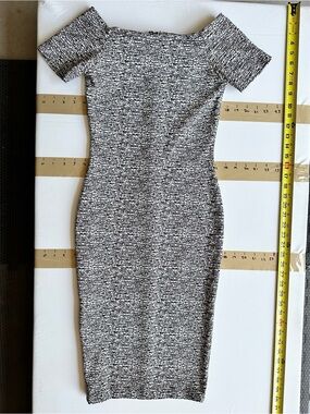 Off-Shoulder Black and White Midi Bodycon Dress
